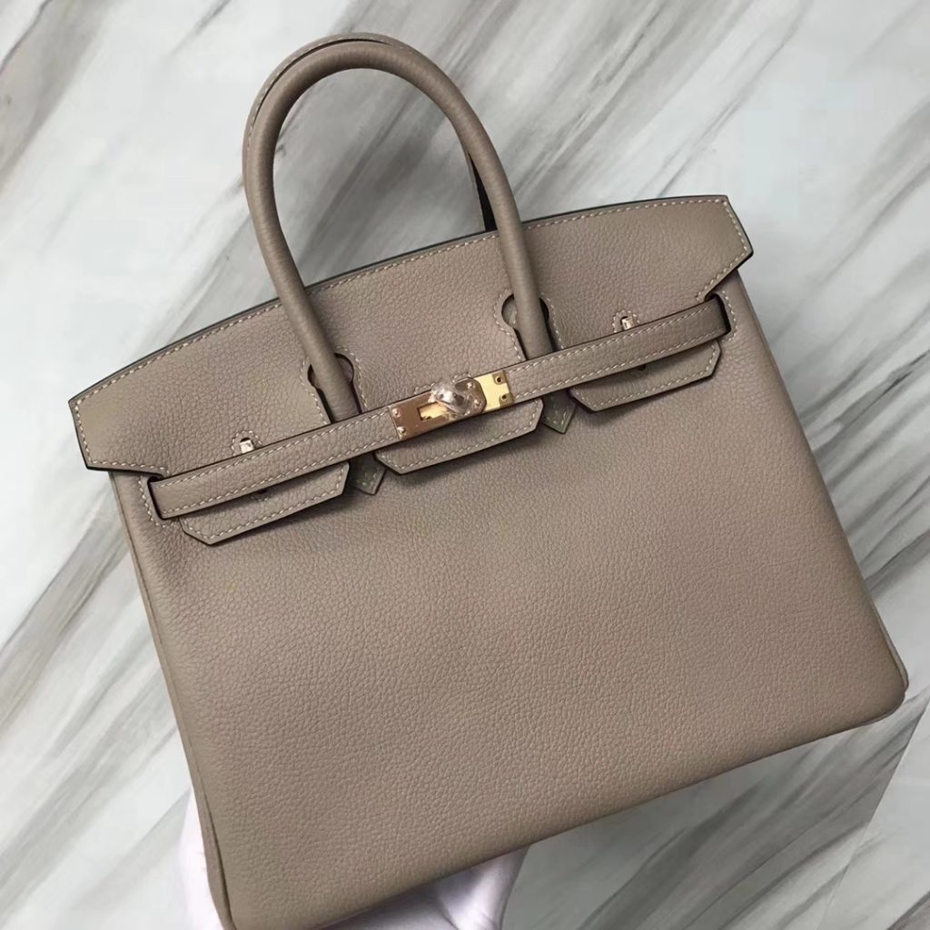 Stock Elegant Hermes CK81 Gris Tourterelle Togo Calf Birkin Bag25CM Rose Gold Hardware