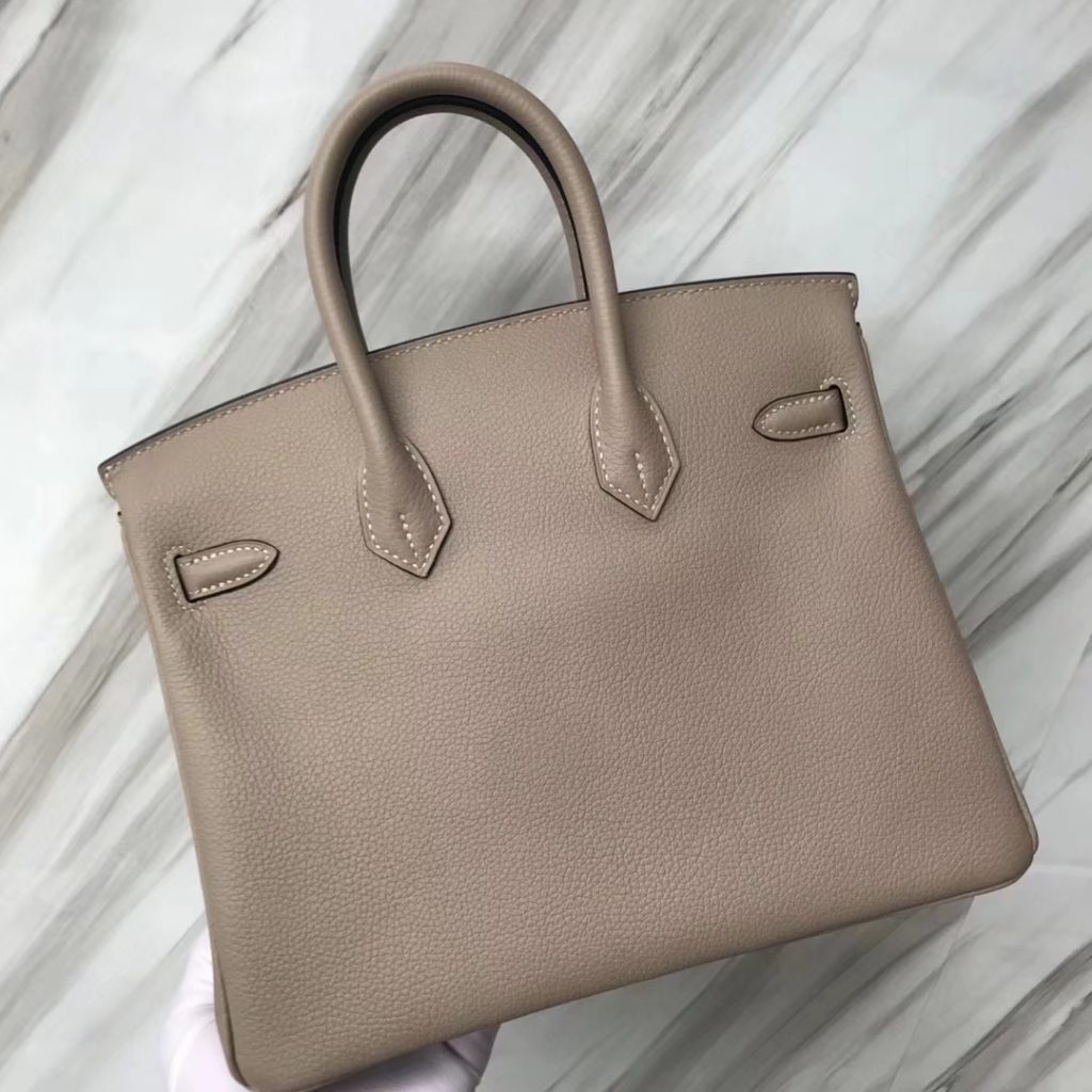 Stock Elegant Hermes CK81 Gris Tourterelle Togo Calf Birkin Bag25CM Rose Gold Hardware