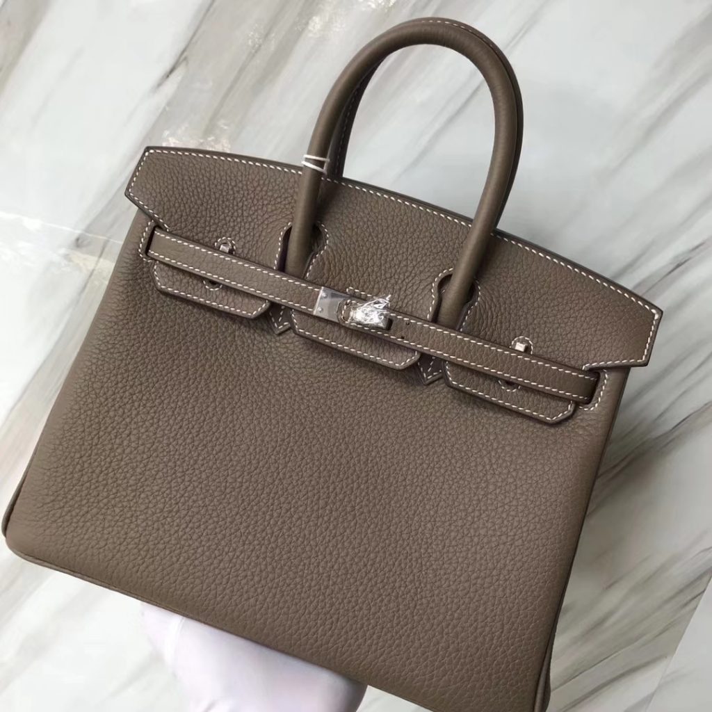 Stock Discount Hermes Togo Calf Leather Birkin25CM Women’s Bag in CK18 Etoupe Grey Silver Hardware