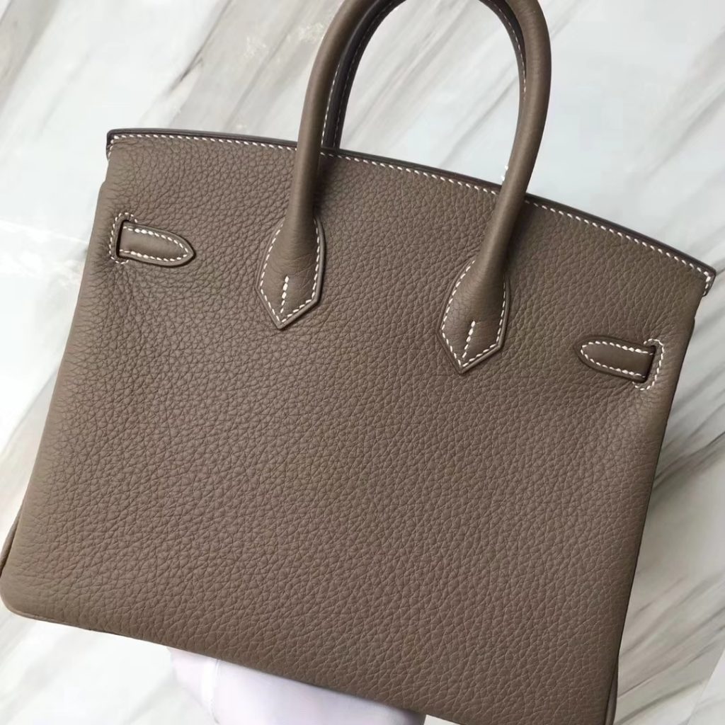 Stock Discount Hermes Togo Calf Leather Birkin25CM Women’s Bag in CK18 Etoupe Grey Silver Hardware