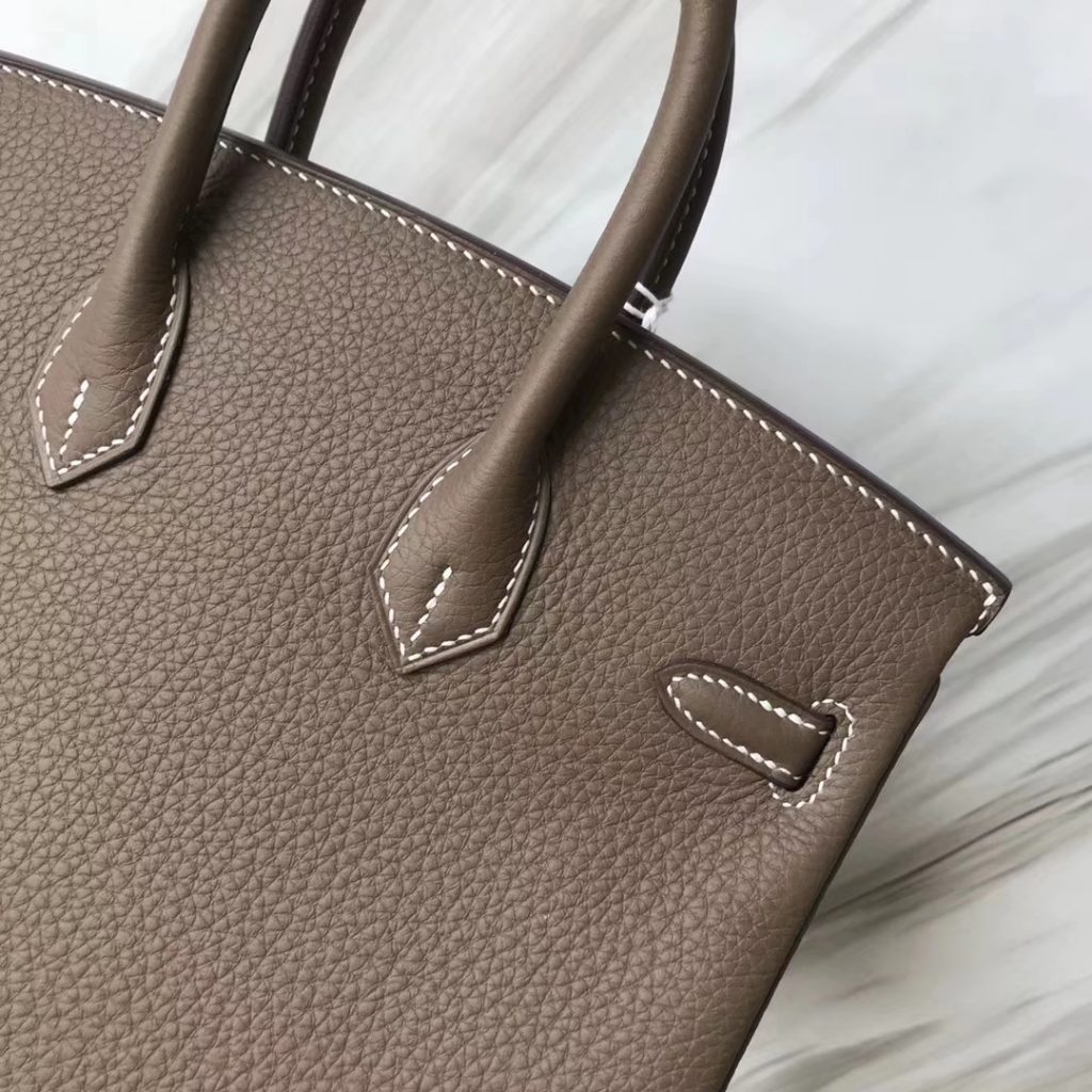 Stock Discount Hermes Togo Calf Leather Birkin25CM Women’s Bag in CK18 Etoupe Grey Silver Hardware