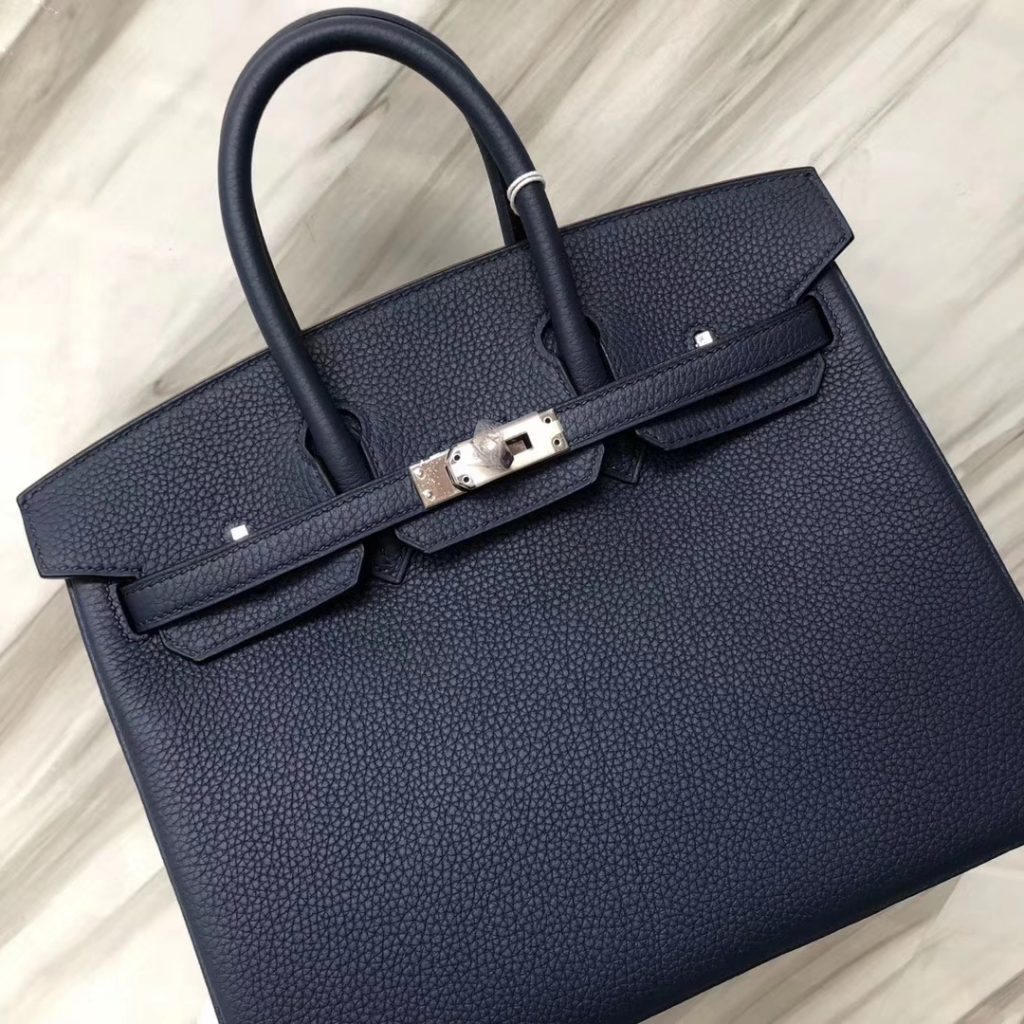 Stock Hermes Classic Bag Blue Saphir Togo Calf Birkin Bag25CM Silver Hardware