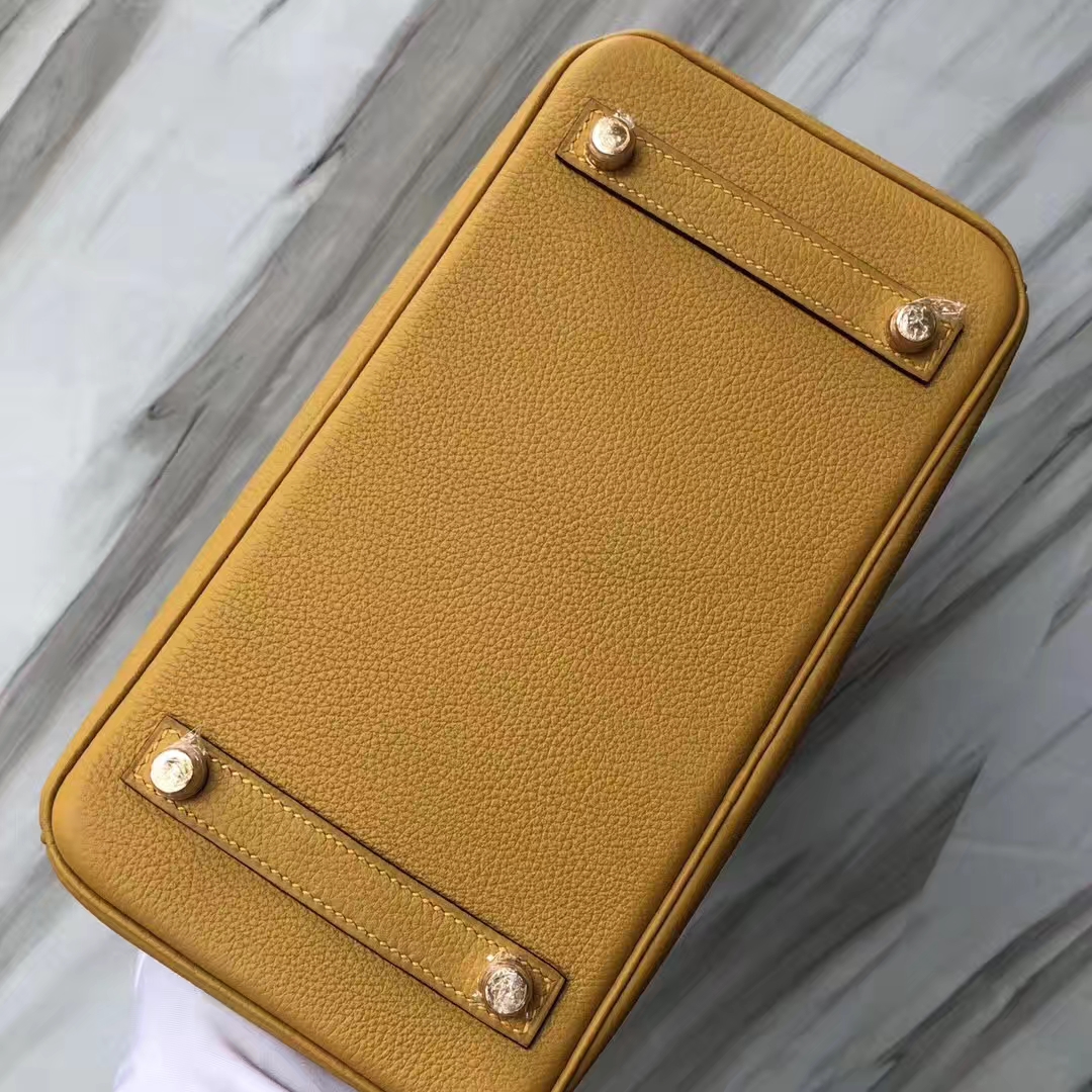 Stock New Hermes Togo Calf Birkin25CM Tote Bag in 9D Ambre Yellow Gold Hardware