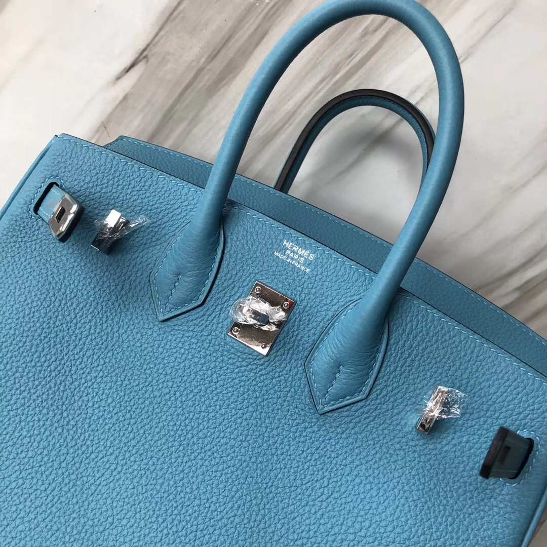 Stock New Hermes Togo Calf Birkin25CM Bag in P3 Blue de Nord Silver Hardware