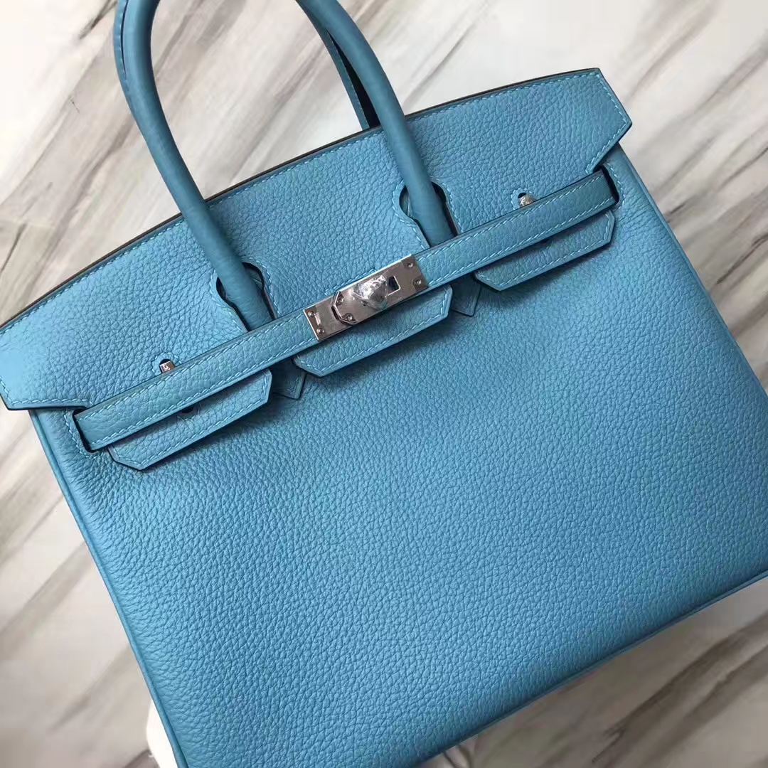 Stock New Hermes Togo Calf Birkin25CM Bag in P3 Blue de Nord Silver Hardware