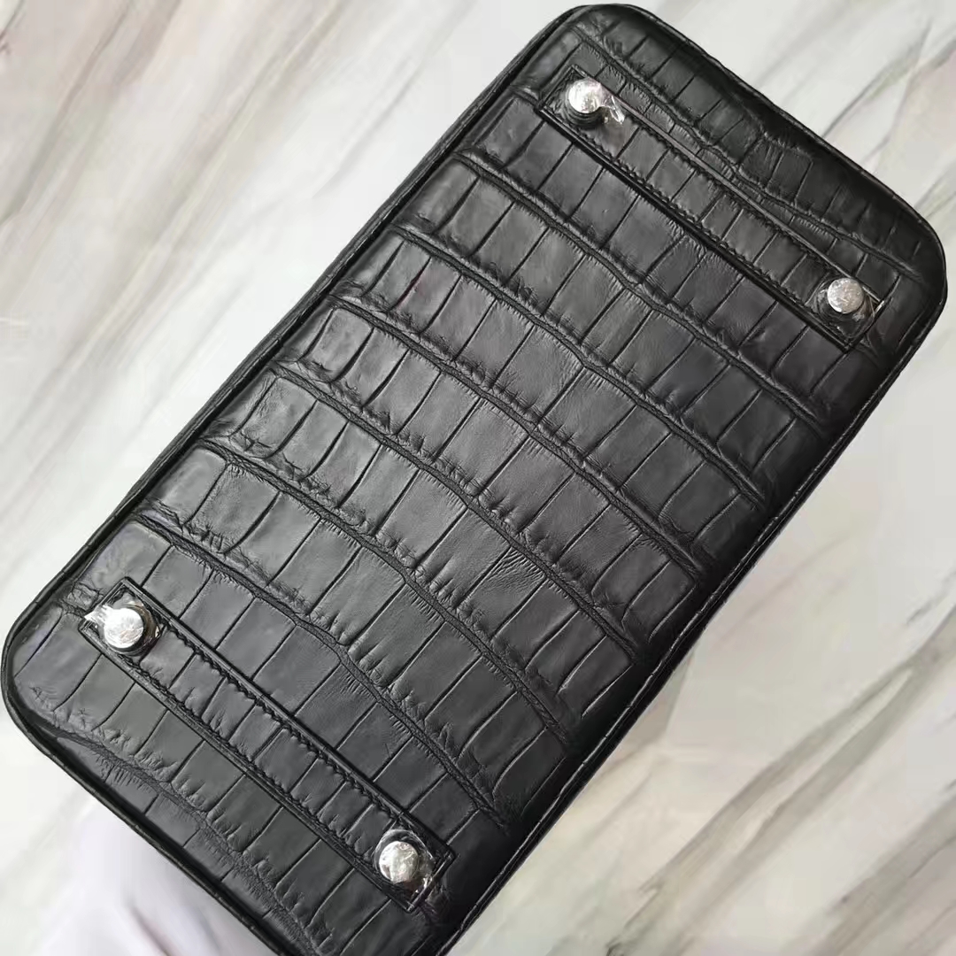 Stock Hermes Matt Crocodile Birkin25CM Tote Bag in CK89 Noir Silver Hardware