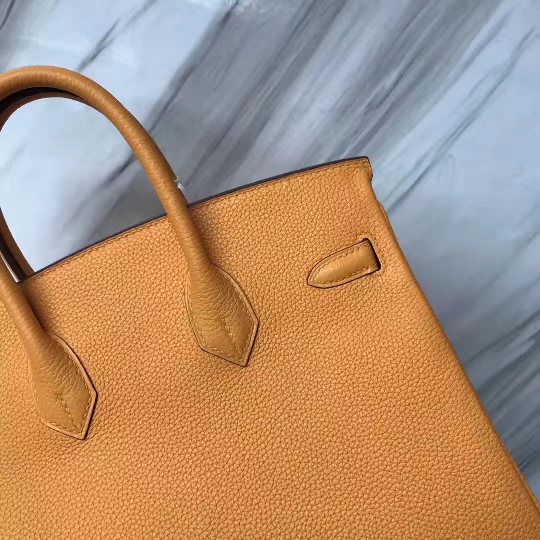 Stock Hermes I9 Apricot Togo Calf Birkin25CM Tote Bag Gold Hardware