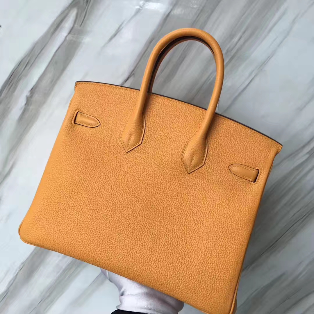 Stock Hermes I9 Apricot Togo Calf Birkin25CM Tote Bag Gold Hardware
