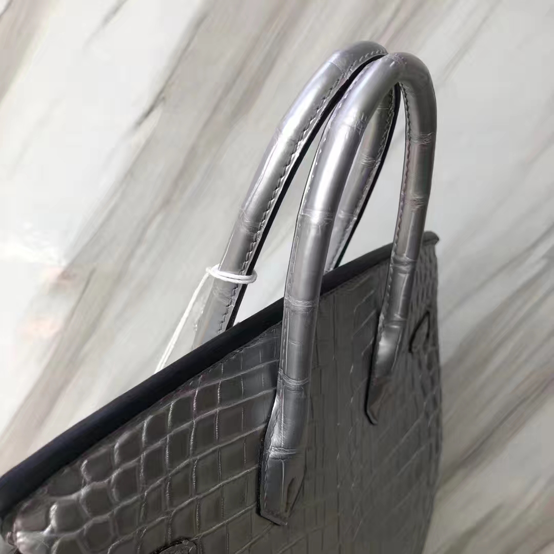 Customization Luxury Hermes Silver Matt Crocodile Birkin25cm Bag Silver Hardware