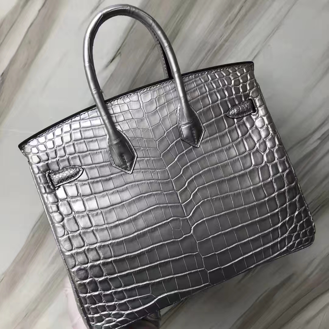 Customization Luxury Hermes Silver Matt Crocodile Birkin25cm Bag Silver Hardware
