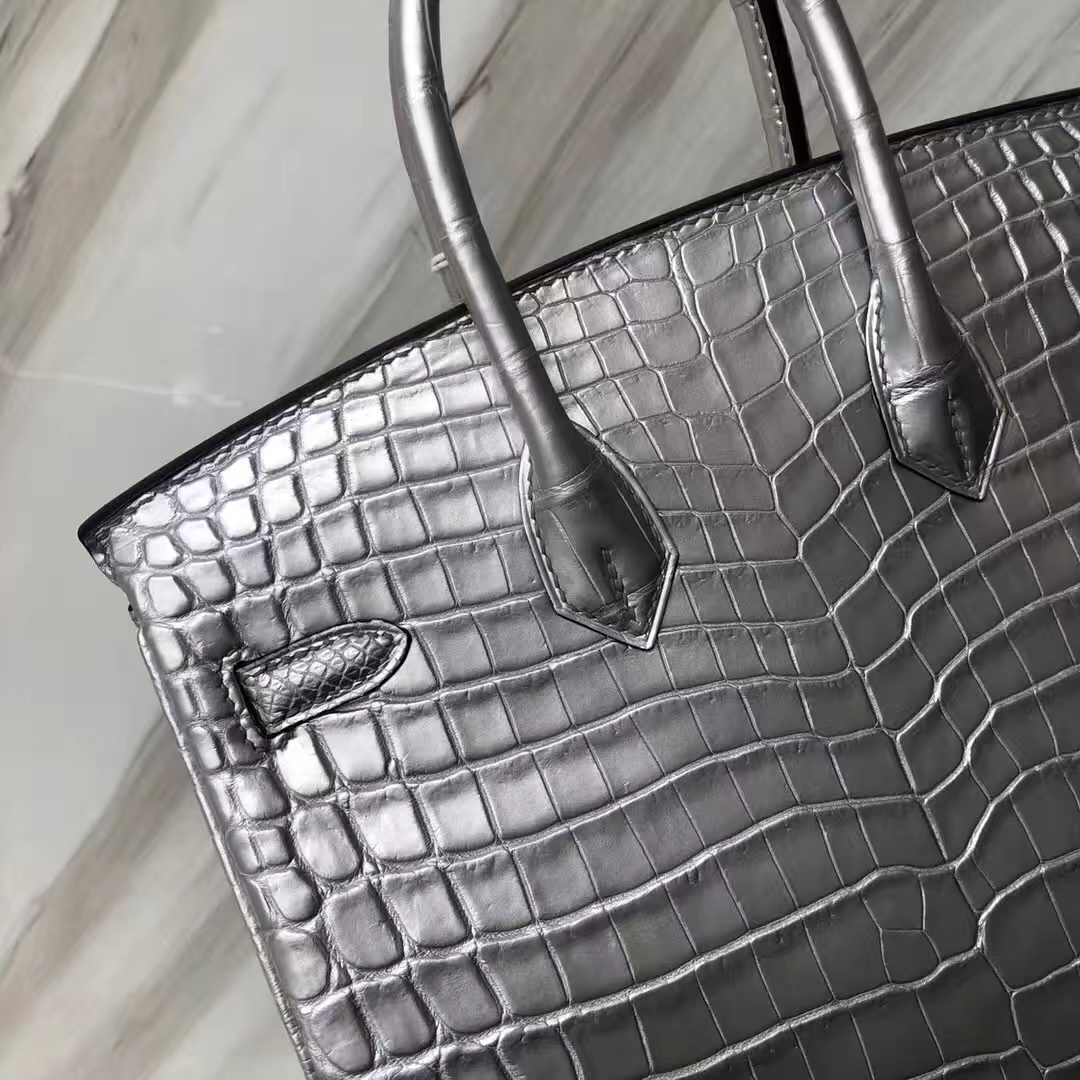 Customization Luxury Hermes Silver Matt Crocodile Birkin25cm Bag Silver Hardware