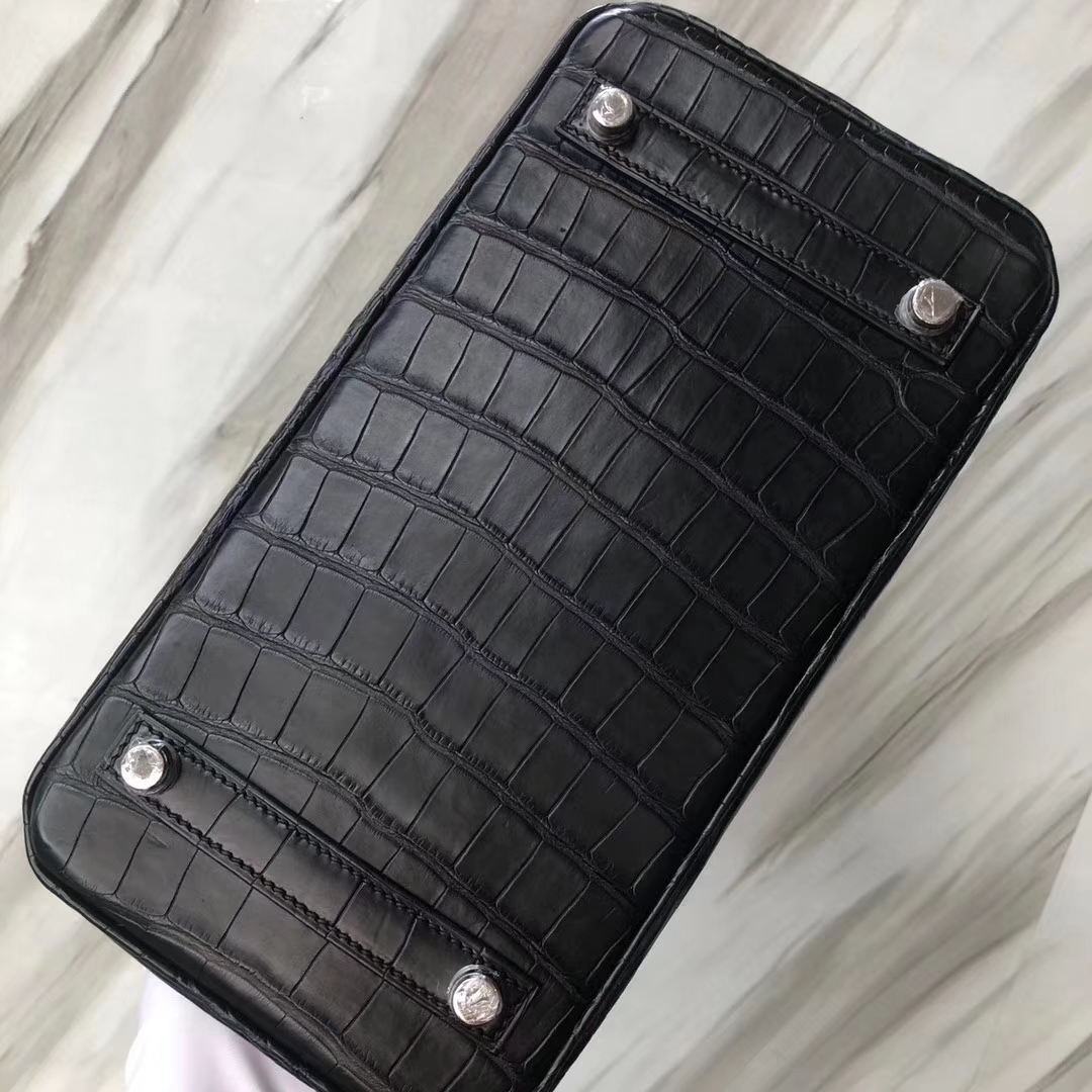 Stock Hermes CK89 Noir Alligator Matt Crocodile Birkin Bag25CM Silver Hardware