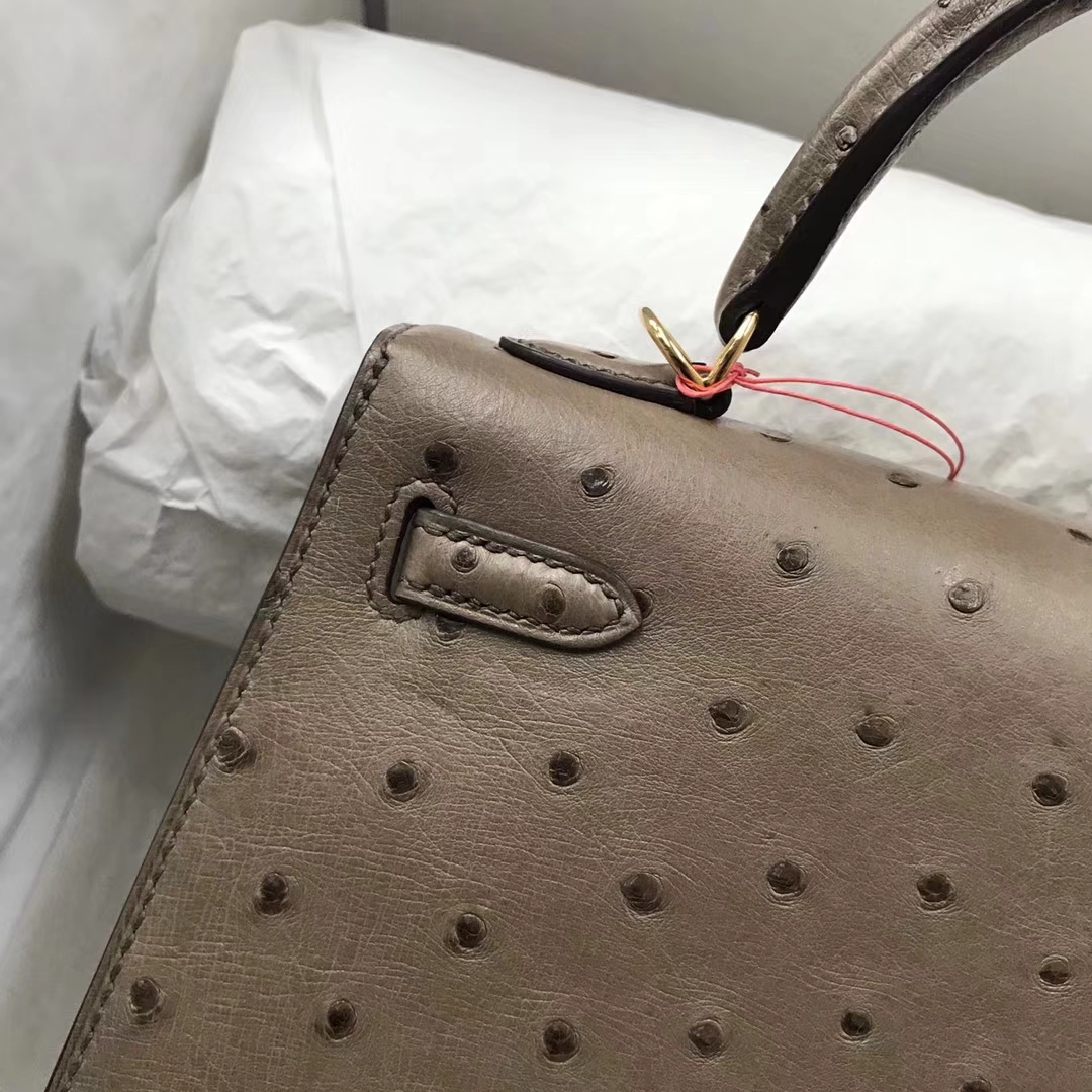 Wholesale Hermes Ostrich Leather Sellier Kelly25CM in Chestnut Brown Gold Hardware
