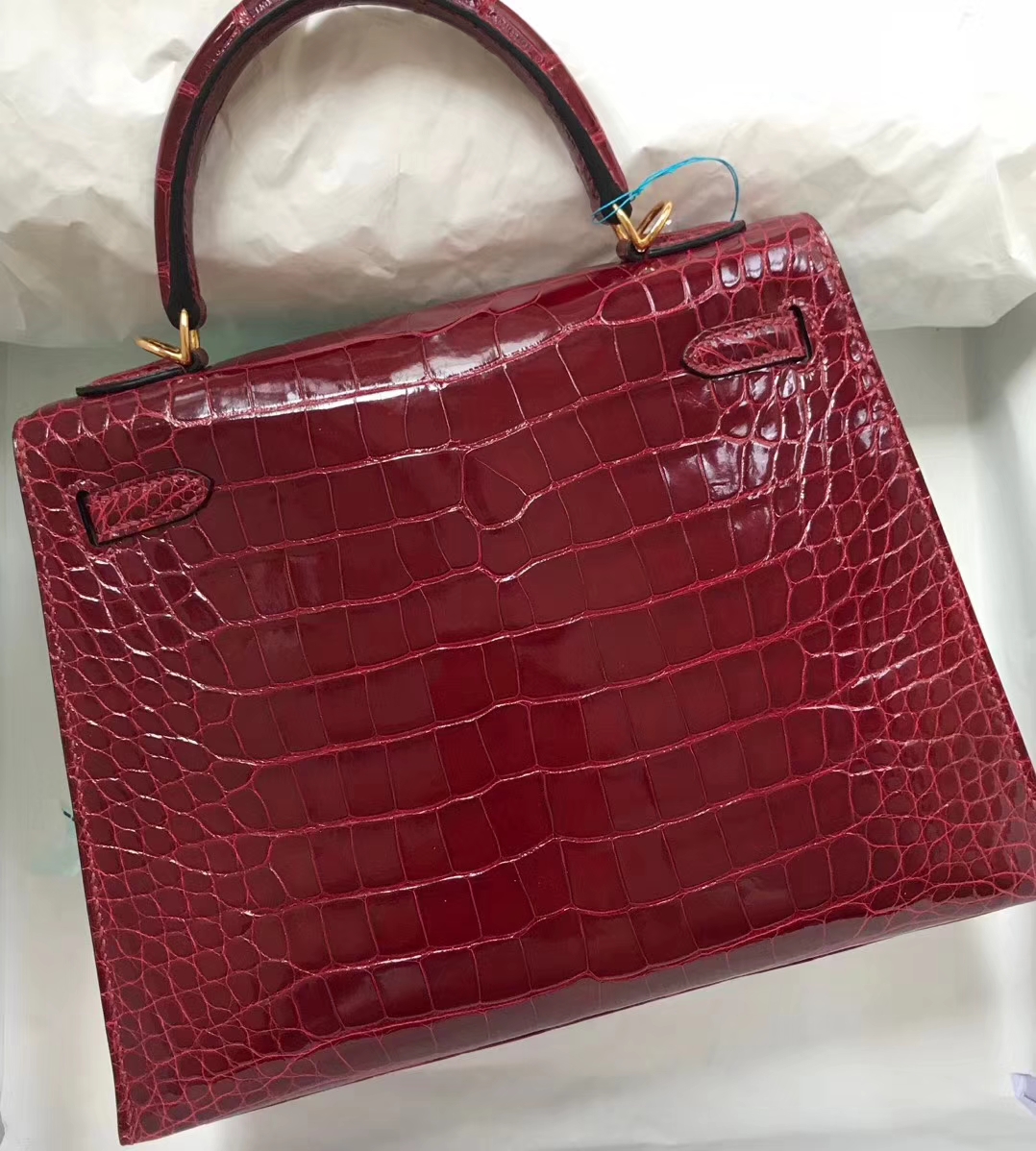 Discount Hermes F5 Bourgogne Red Shiny Crocodile Leather Kelly Bag25CM Gold Hardware