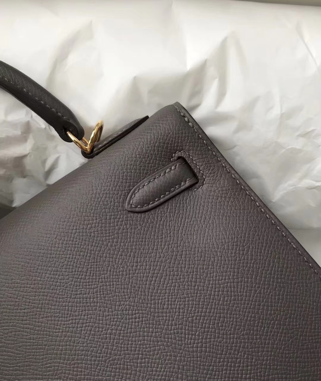 Wholesale Hermes Epsom Calf Kelly25cm Tote Bag in 8F Etain Grey Gold Hardware