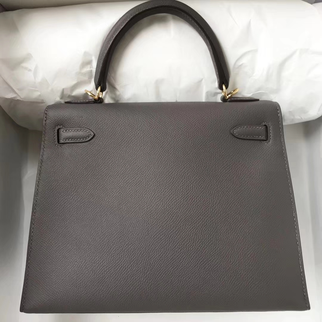 Wholesale Hermes Epsom Calf Kelly25cm Tote Bag in 8F Etain Grey Gold Hardware