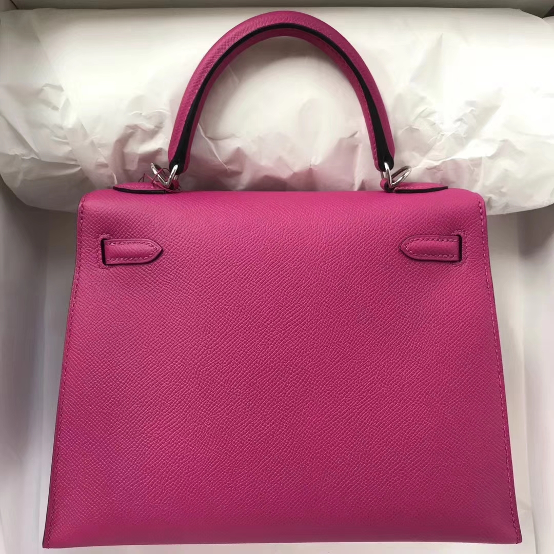 Pretty Hermes L3 Rose Purple Epsom Calf Leather Kelly Bag25CM Silver Hardware
