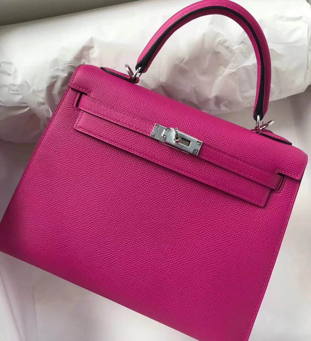 Pretty Hermes L3 Rose Purple Epsom Calf Leather Kelly Bag25CM Silver Hardware