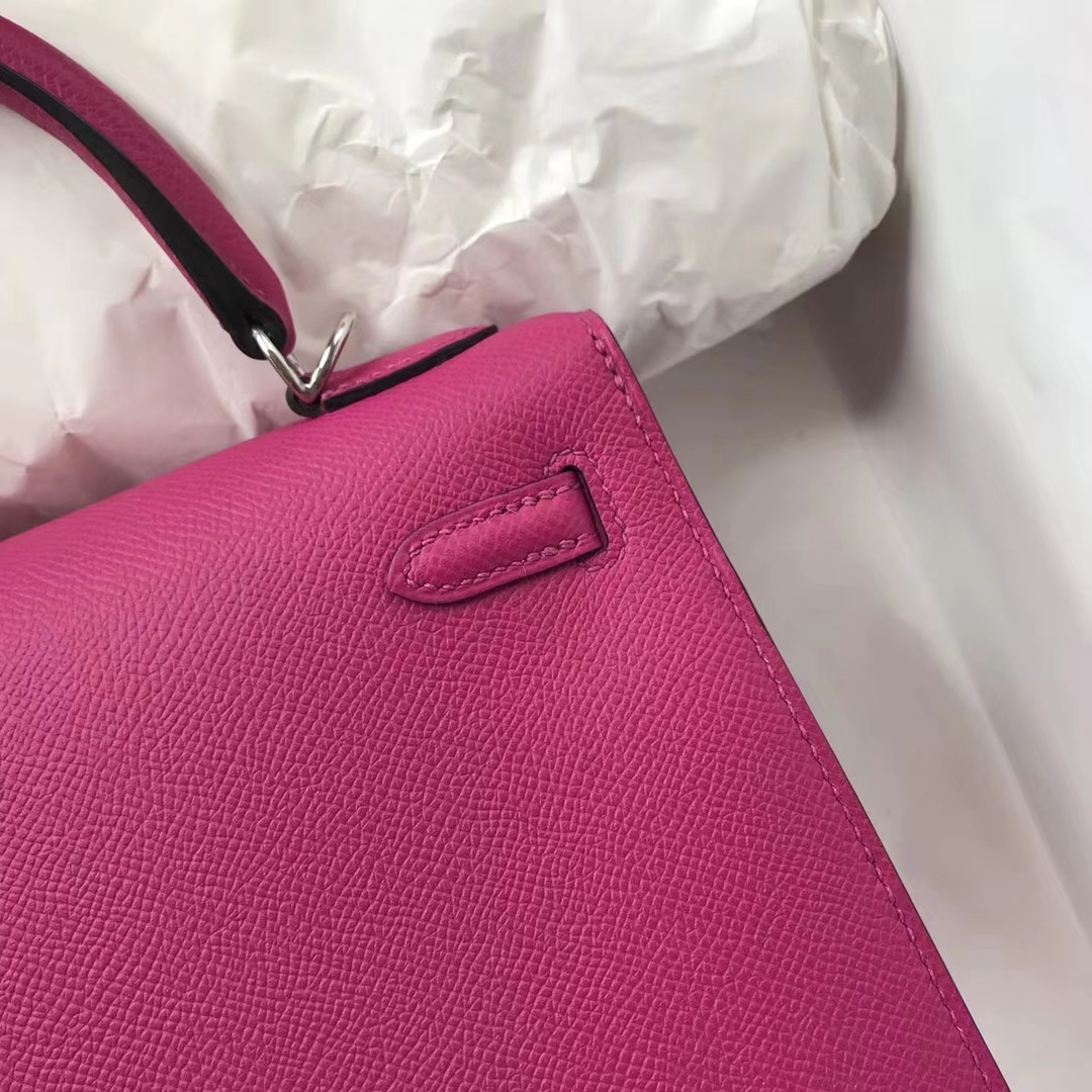 Pretty Hermes L3 Rose Purple Epsom Calf Leather Kelly Bag25CM Silver Hardware