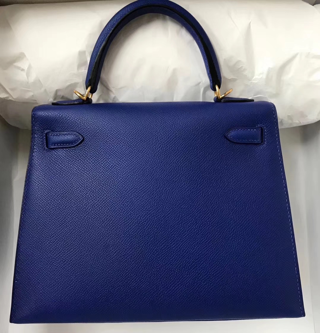 Noble Hermes Epsom Calf Sellier Kelly Bag25cm in 7T Blue Electric Gold Hardware