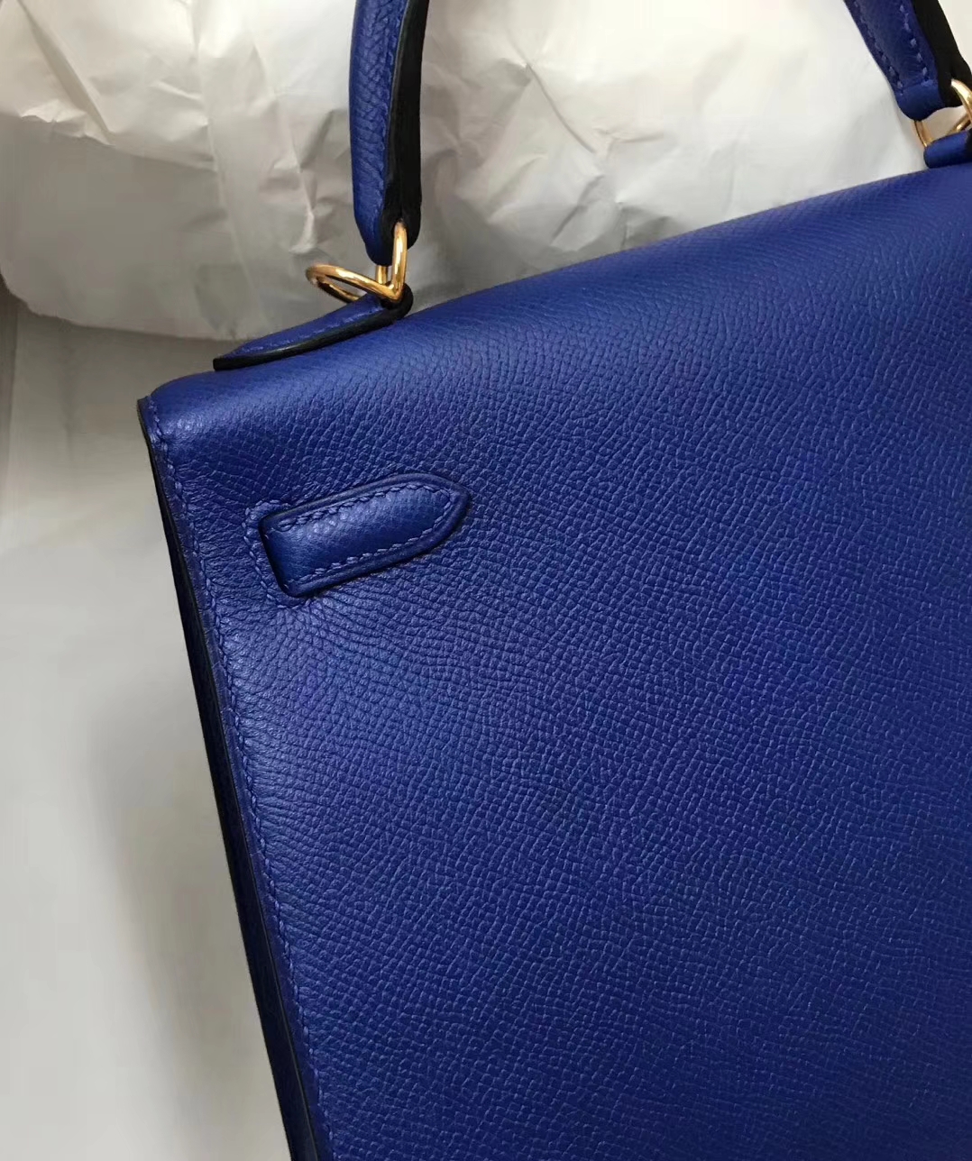 Noble Hermes Epsom Calf Sellier Kelly Bag25cm in 7T Blue Electric Gold Hardware