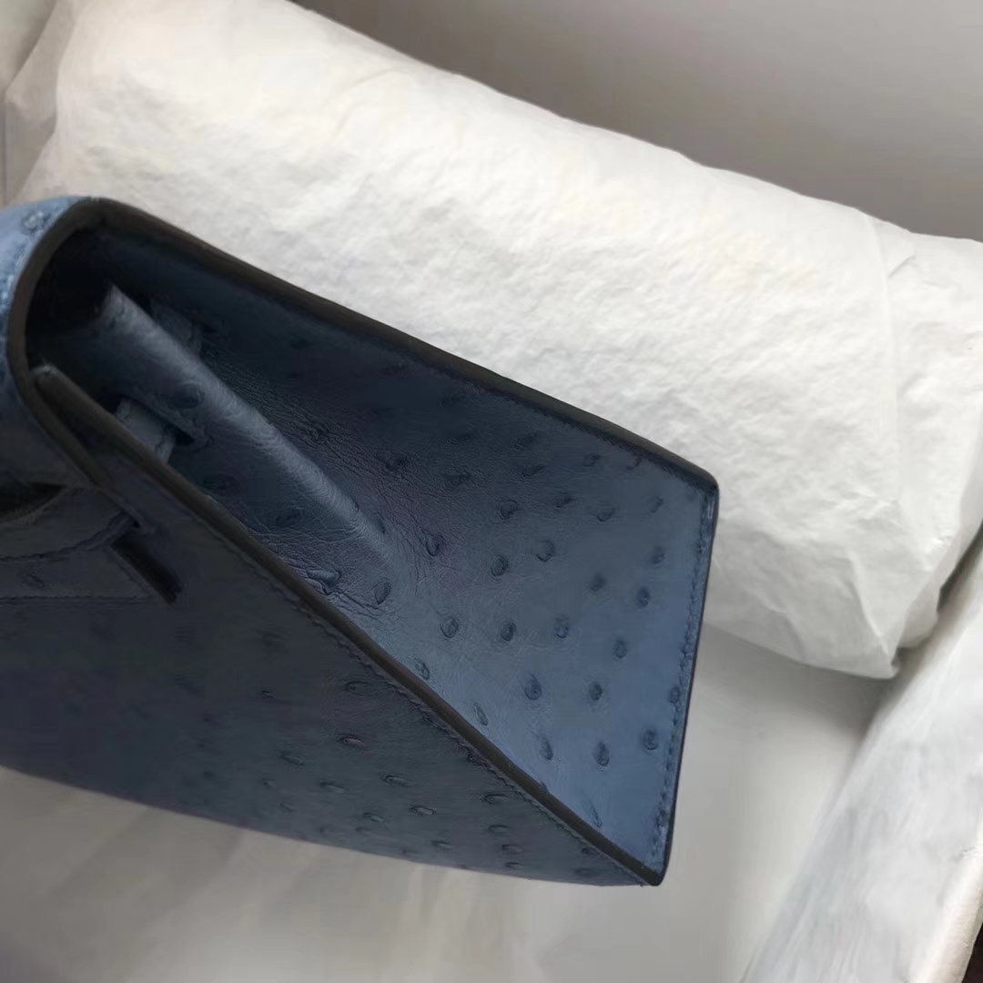 Discount Hermes Ostrich Leather Kelly Bag25cm in 7L Blue De Maite Silver Hardware