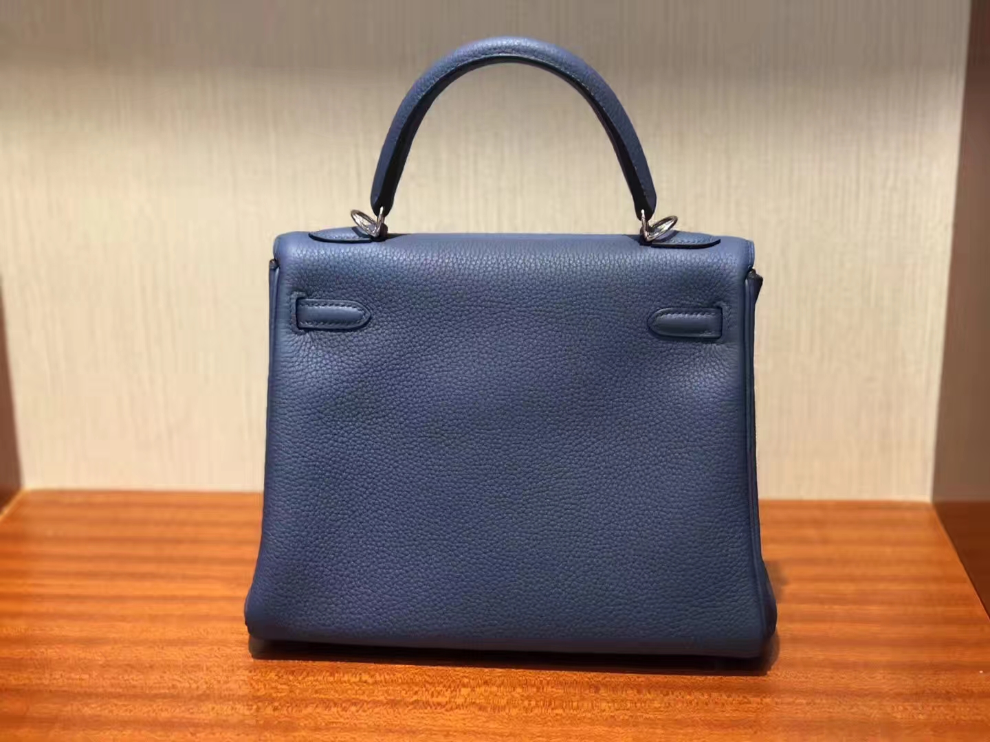 Elegant Hermes Togo Calf Kelly25cm Bag in 2R Blue Agate Silver Hardware