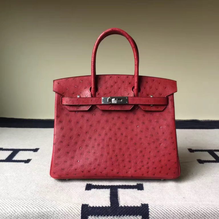 Hermes KK Ostrich Leather Birkin Bag 30cm in B5 Ruby Red