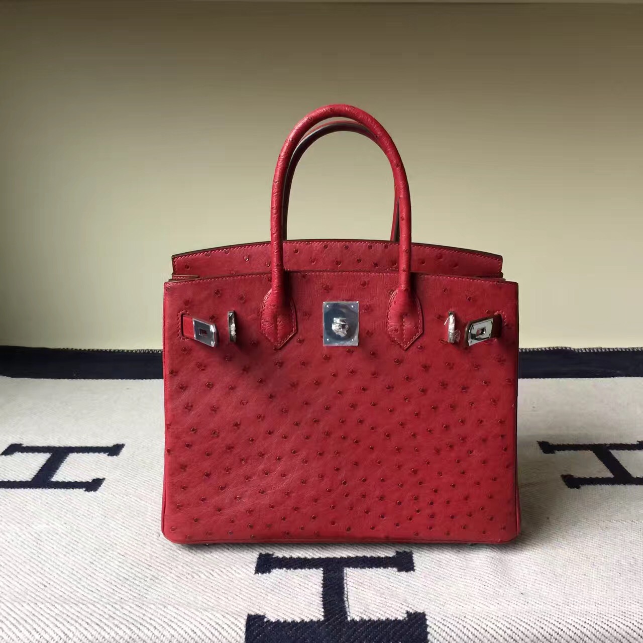 Discount Hermes KK Ostrich Leather Birkin Bag30cm in B5 Ruby Red