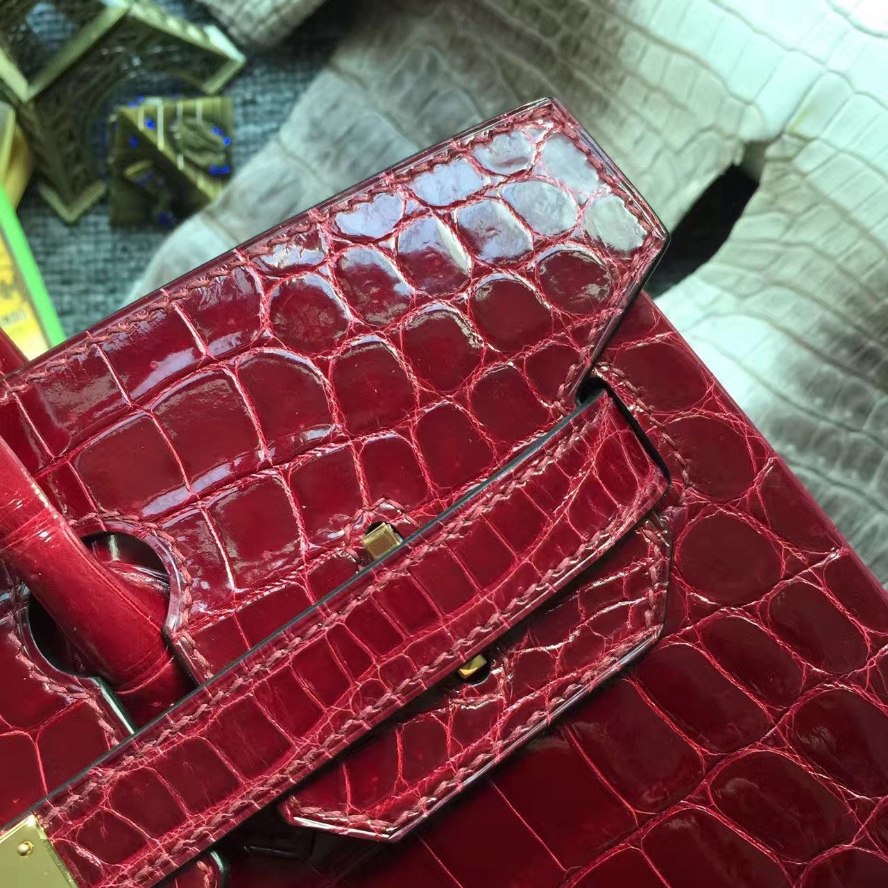 High Quality Hermes F5 Bourgogne Crocodile Shiny Leather Birkin Bag 30cm
