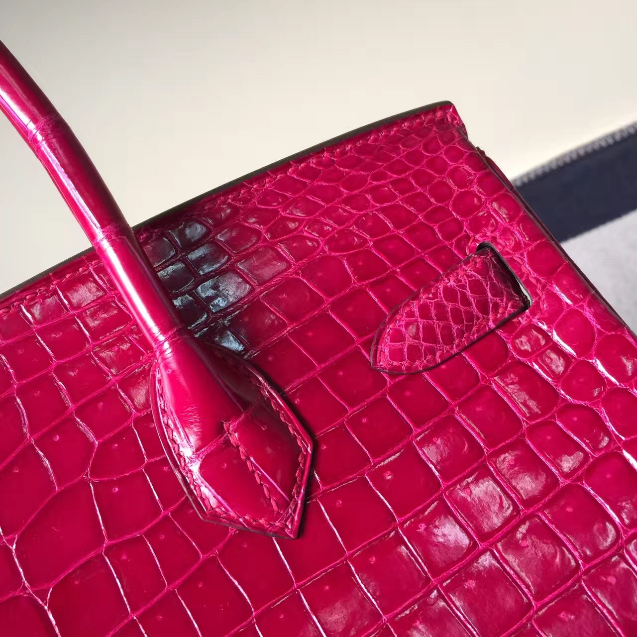 Discount Hermes J5 Rose Scheherazade Porosus Crocodile Shiny Leather Birkin30cm Bag