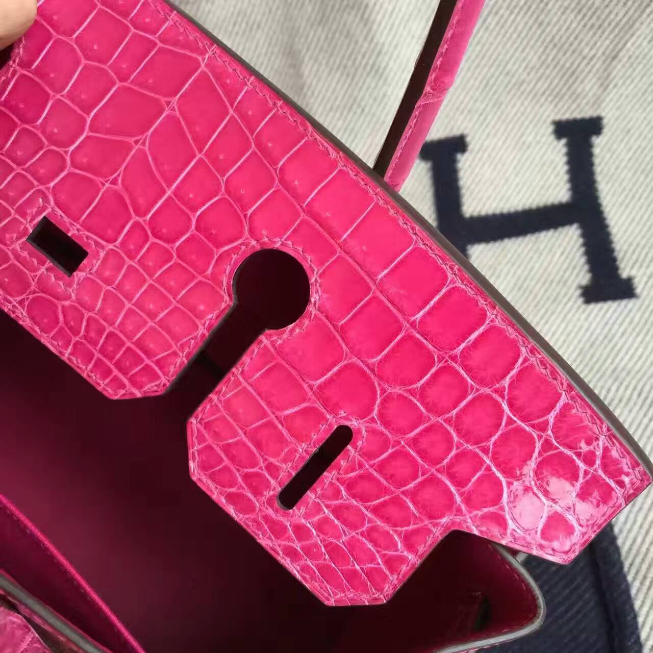 New Pretty Hermes E5 Rose Tyrien Crocodile Shiny Leather Birkin Bag 30cm