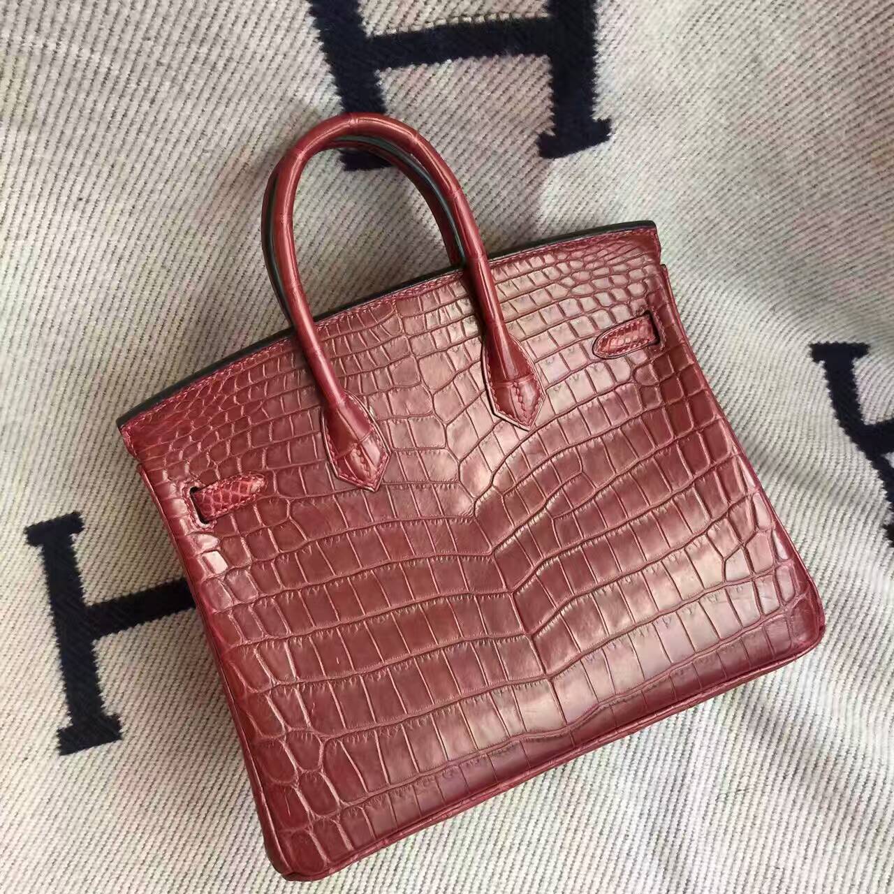 Wholesale Hermes Crocodile Matt Leather Birkin30cm in CK55 Rouge Hermes