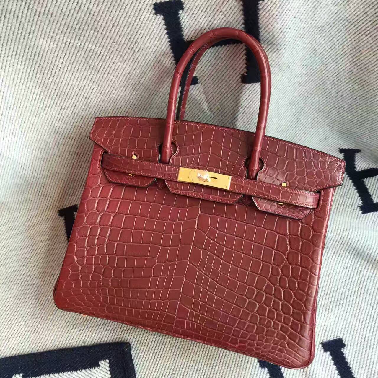 Wholesale Hermes Crocodile Matt Leather Birkin30cm in CK55 Rouge Hermes