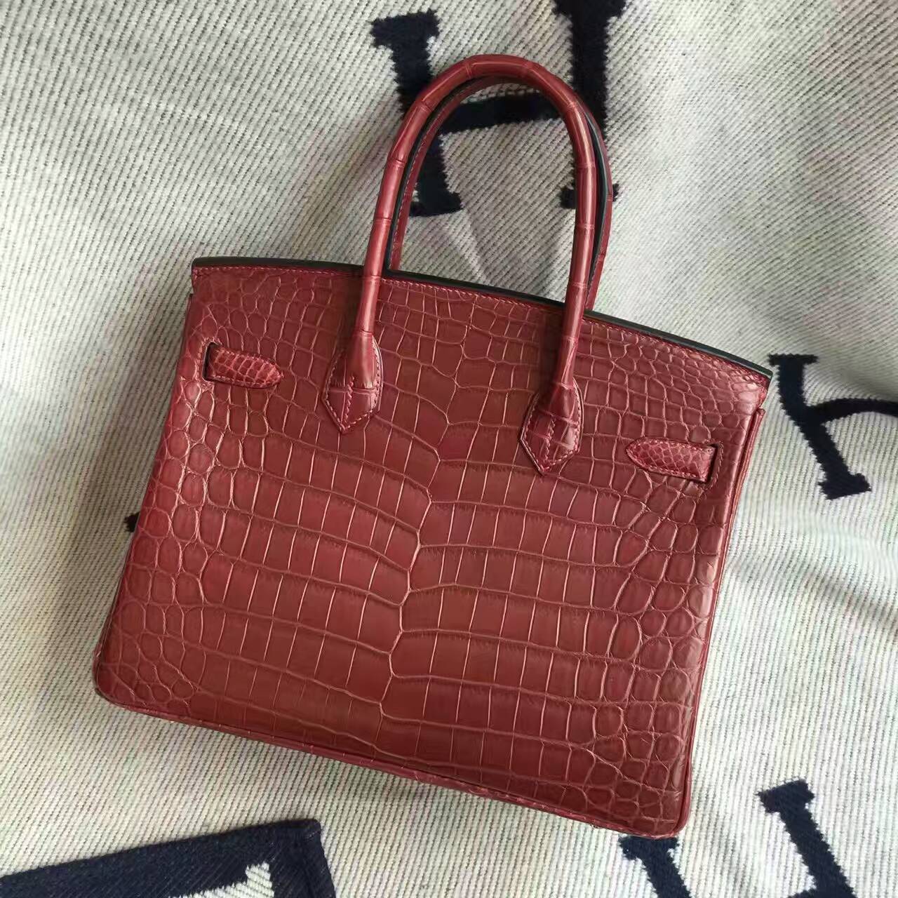 Wholesale Hermes Crocodile Matt Leather Birkin30cm in CK55 Rouge Hermes