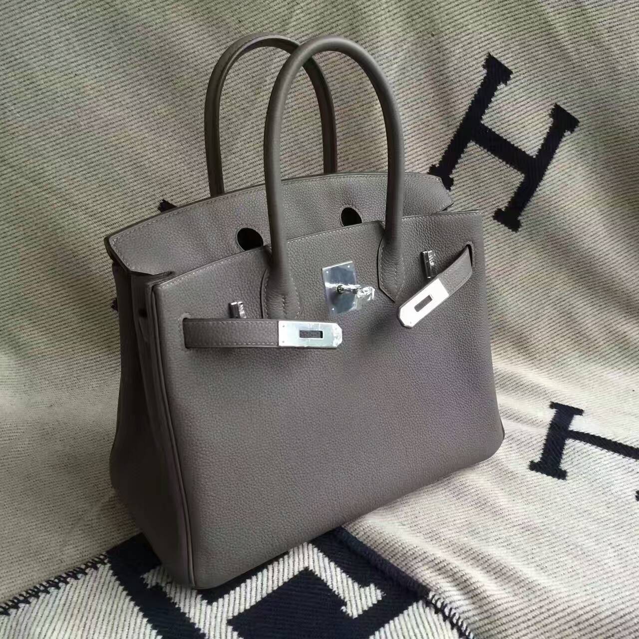 Discount Hermes 8F Etain Grey Togo Calfskin Leather Birkin Bag 30cm