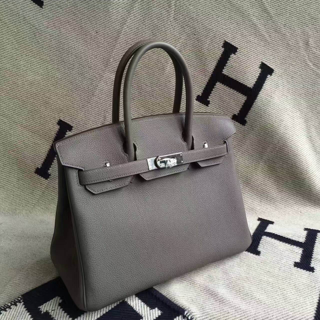Discount Hermes 8F Etain Grey Togo Calfskin Leather Birkin Bag 30cm