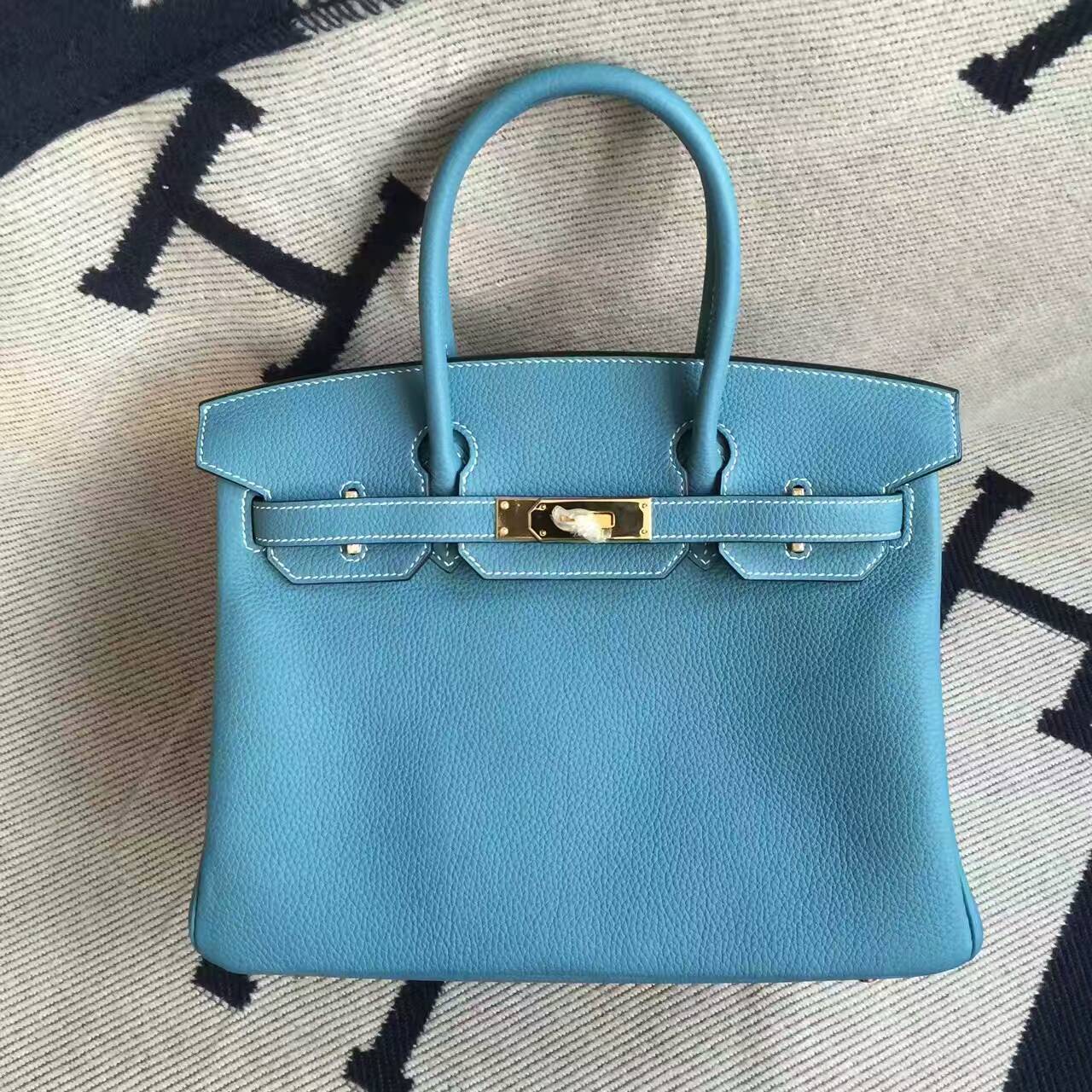 Wholesale Hermes CK75 Blue Jean Togo Calfskin Leather Birkin Bag30cm