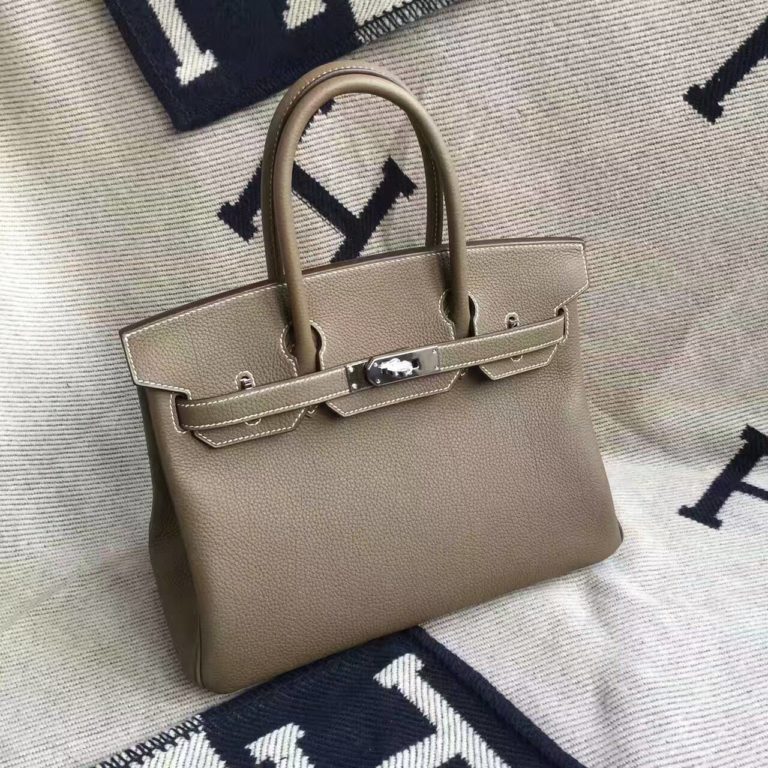 High Quality Hermes C 18 Etoupe Grey Togo Calfskin Leather Birkin Bag  30cm