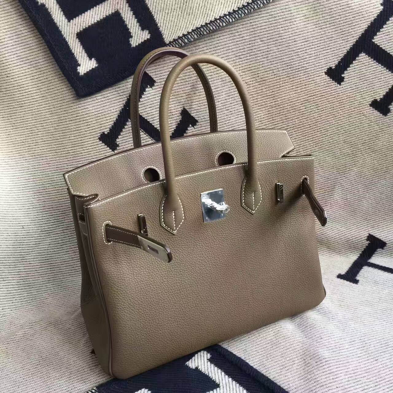 High Quality Hermes C18 Etoupe Grey Togo Calfskin Leather Birkin Bag 30cm