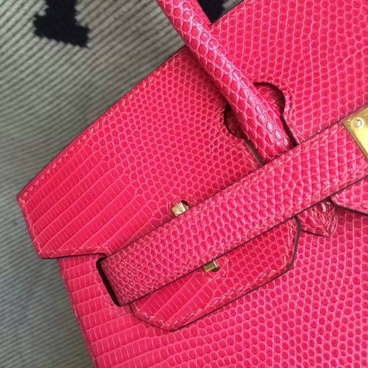 Women’s Handbag Hermes Hot Pink Shiny Lizard Leather Birkin Bag 30cm