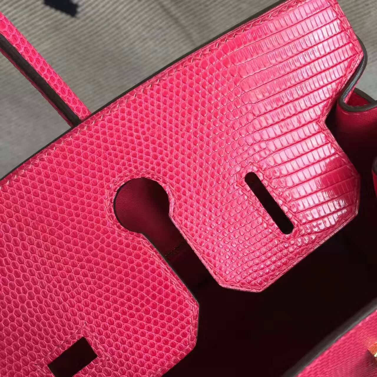 Women’s Handbag Hermes Hot Pink Shiny Lizard Leather Birkin Bag 30cm