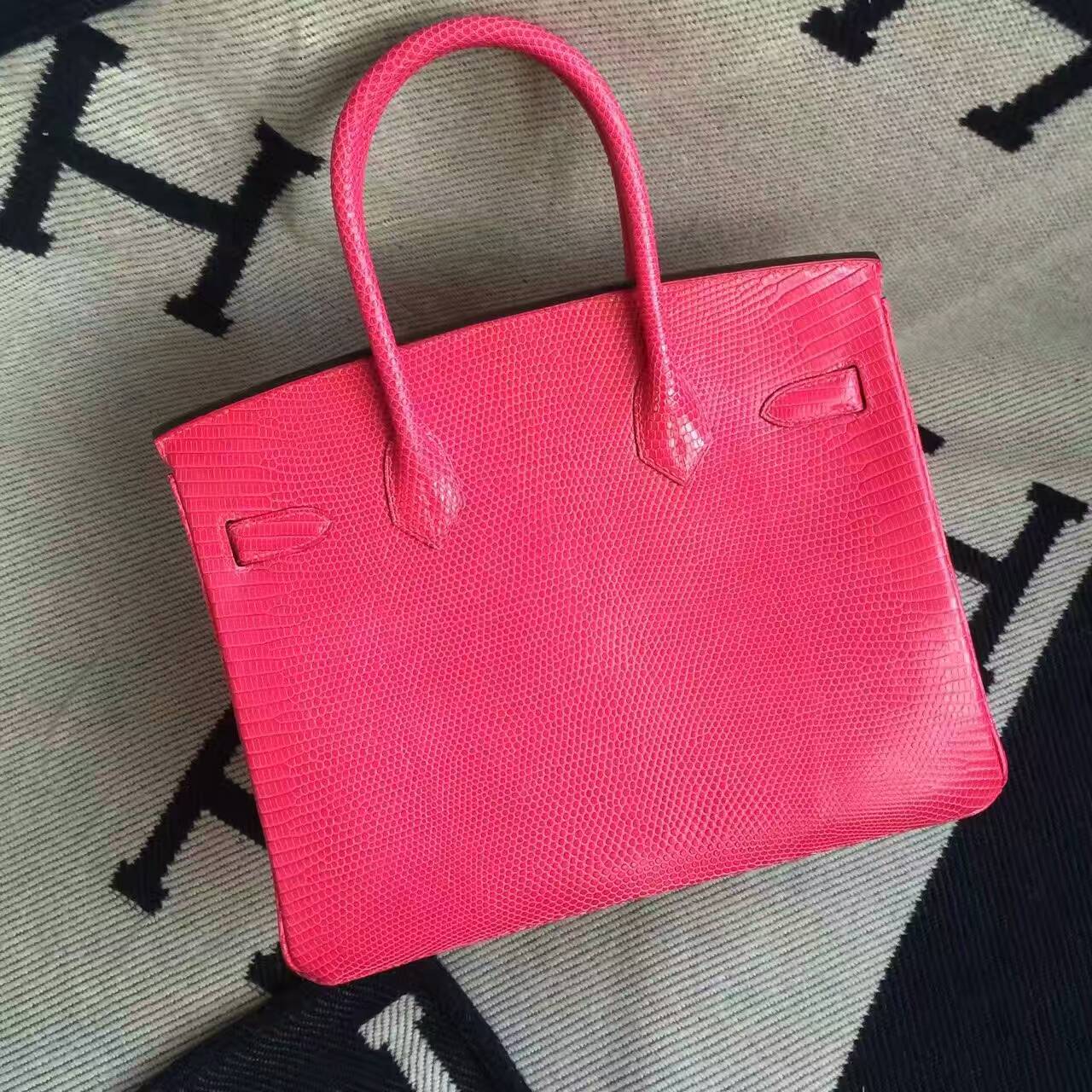 Women’s Handbag Hermes Hot Pink Shiny Lizard Leather Birkin Bag 30cm