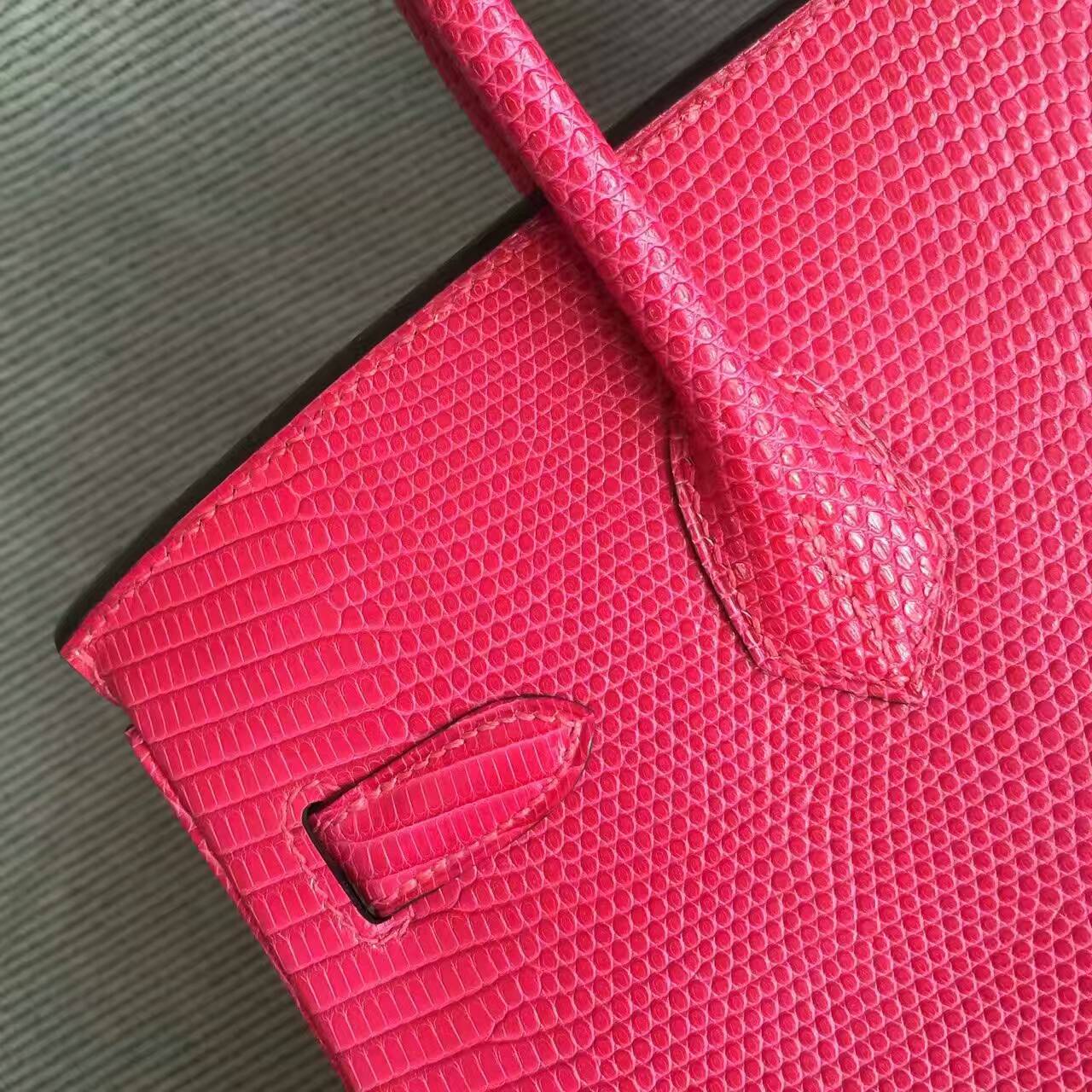 Women’s Handbag Hermes Hot Pink Shiny Lizard Leather Birkin Bag 30cm