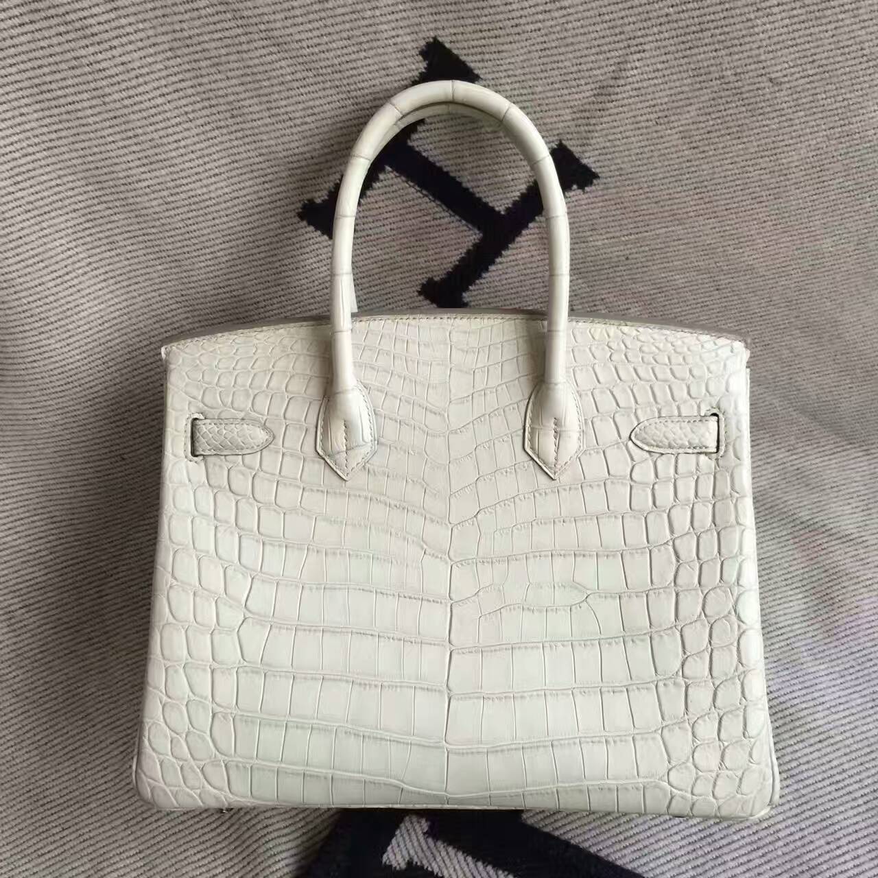 Hand Stitching Hermes Crocodile Matt Leather Birkin30cm Handbag in 8L Beton