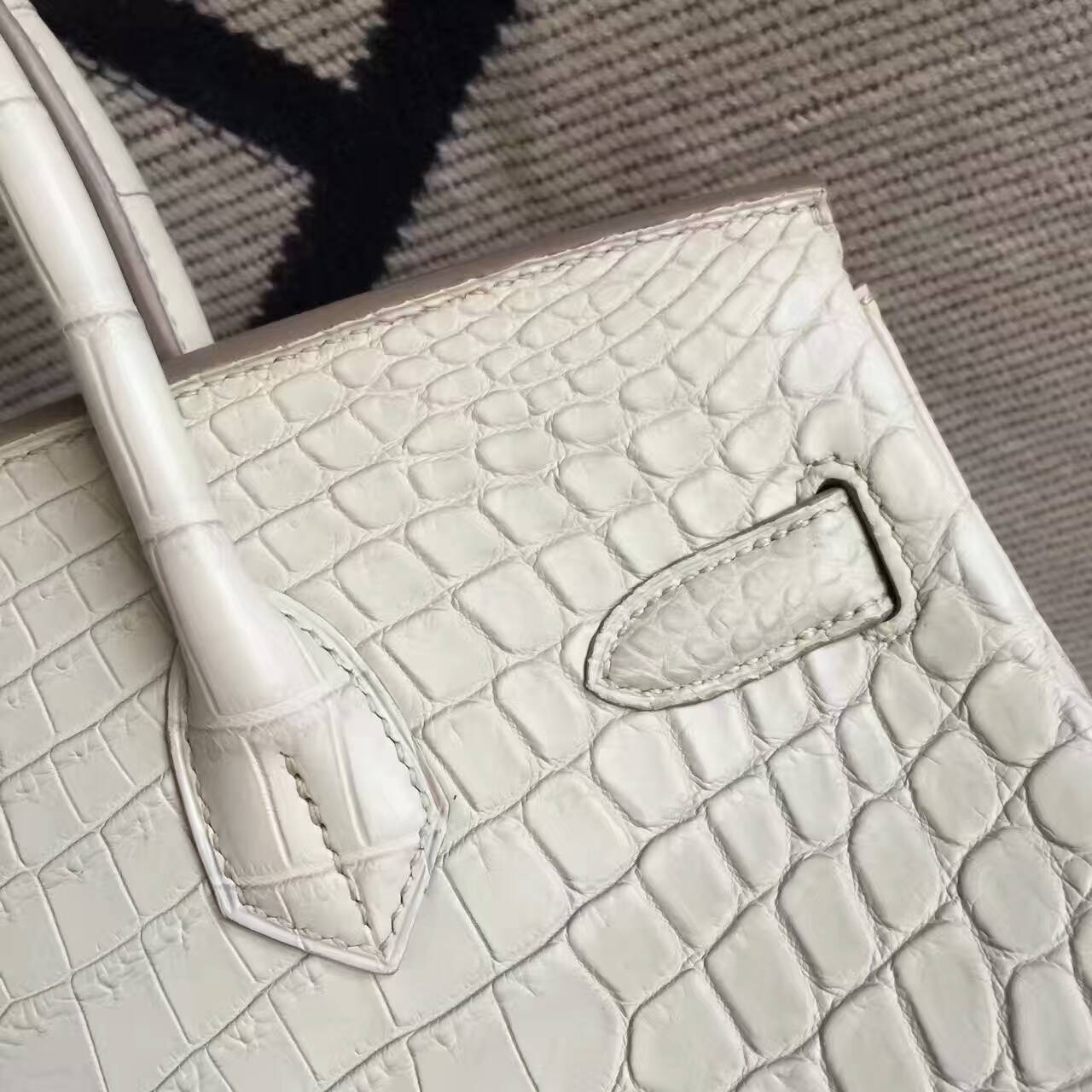 Hand Stitching Hermes Crocodile Matt Leather Birkin30cm Handbag in 8L Beton