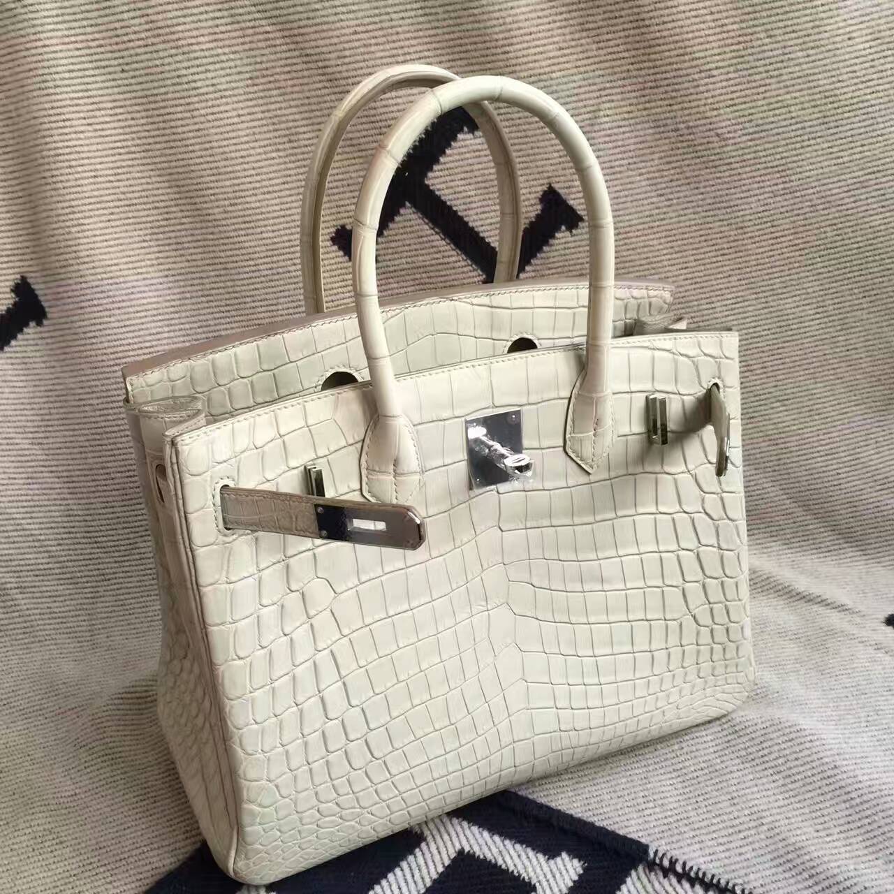 Hand Stitching Hermes Crocodile Matt Leather Birkin30cm Handbag in 8L Beton