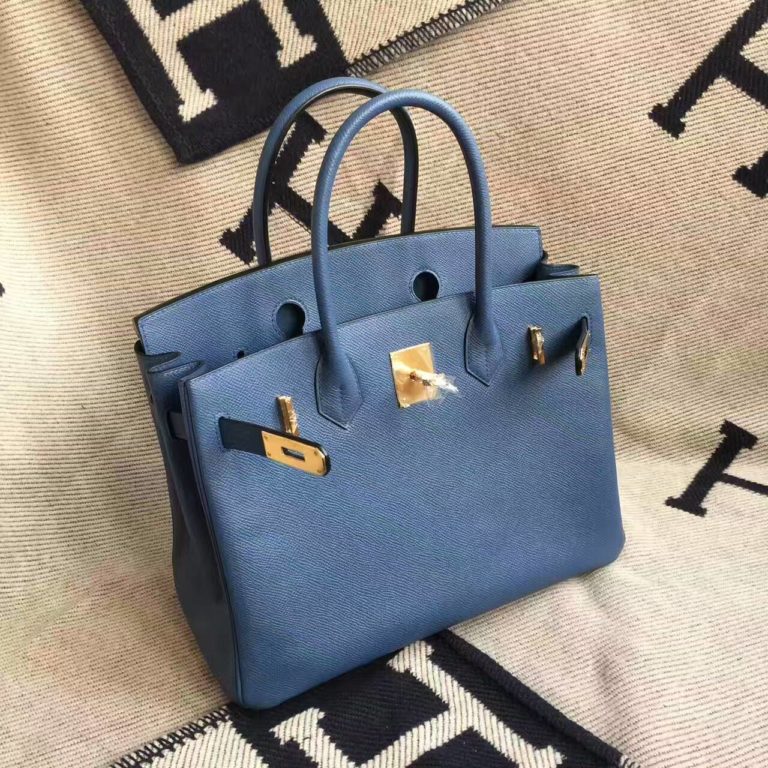 Hermes Epsom Calfskin Leather Birkin Bag  30cm in R2 Agate Blue