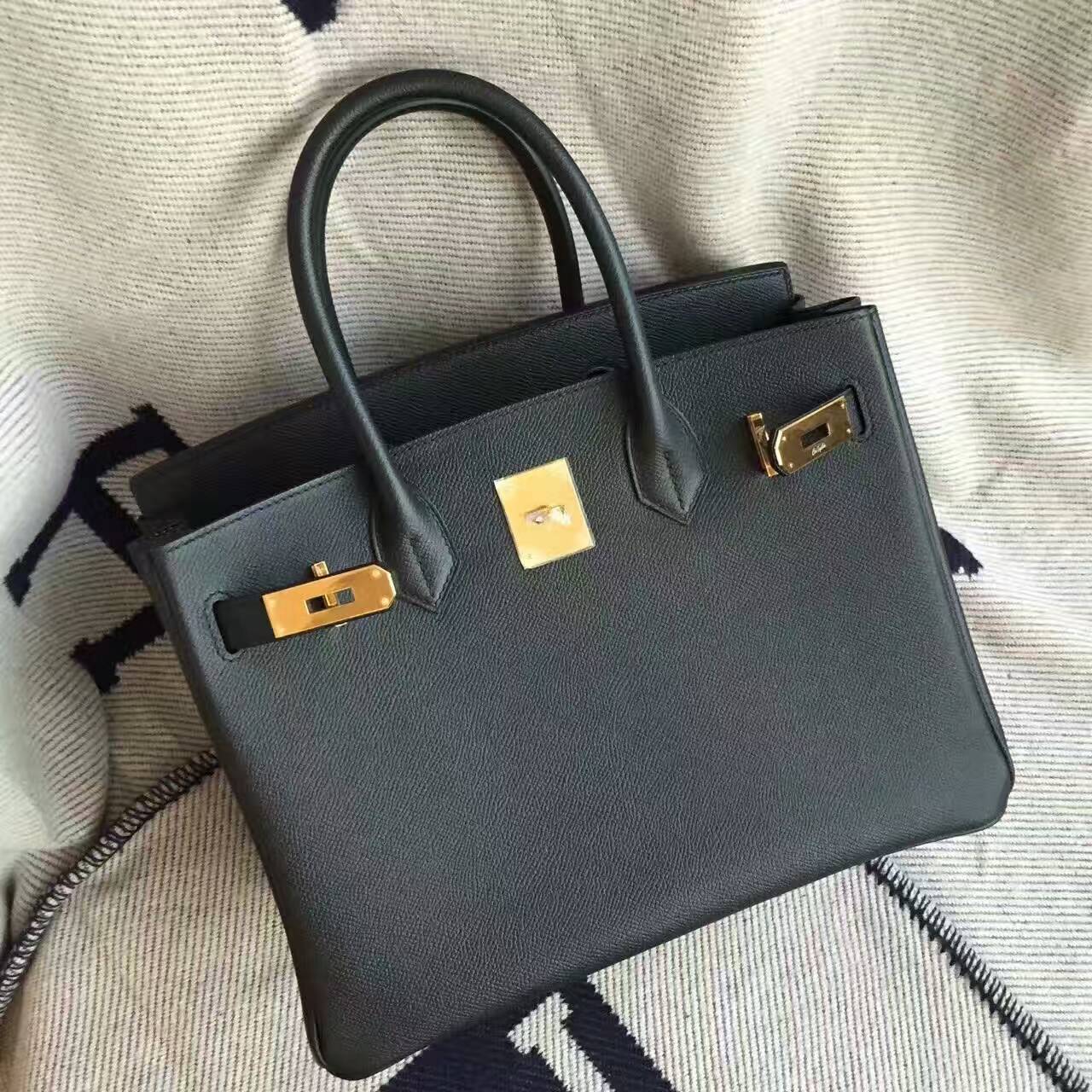 Hermes Classic Bag Hermes CK89 Black Epsom Leather Birkin Bag 30cm