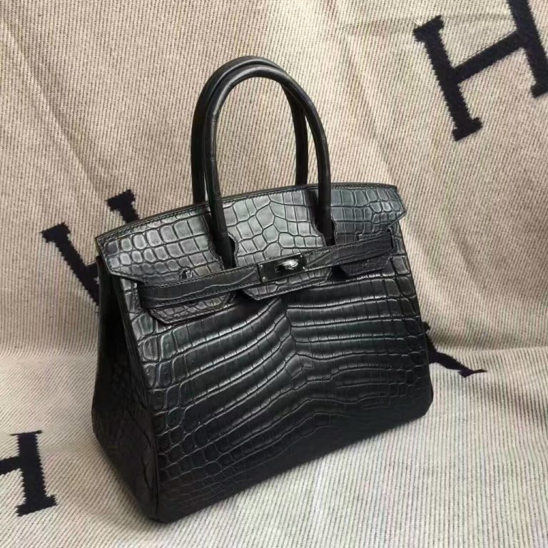 Hermes Crocodile Matt Leather Birkin 30cm Handbag in CK89 Black